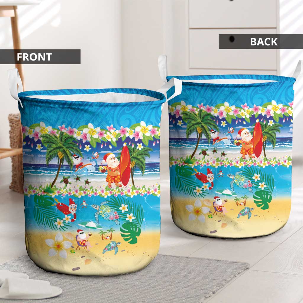 Polynesian Merry Christmas Laundry Basket Funny Santa Beach Tropical Plant and Turtle - Polynesian Pride