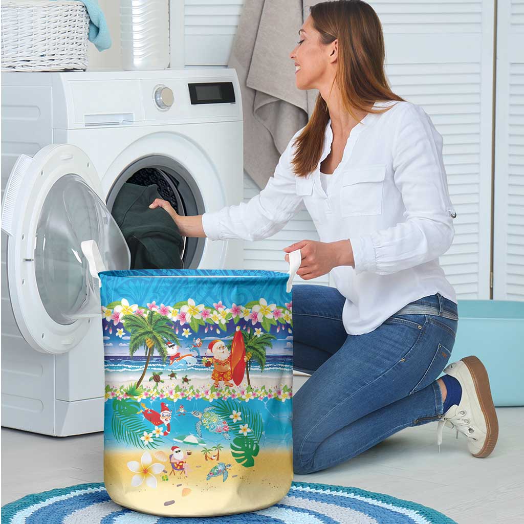 Polynesian Merry Christmas Laundry Basket Funny Santa Beach Tropical Plant and Turtle - Polynesian Pride