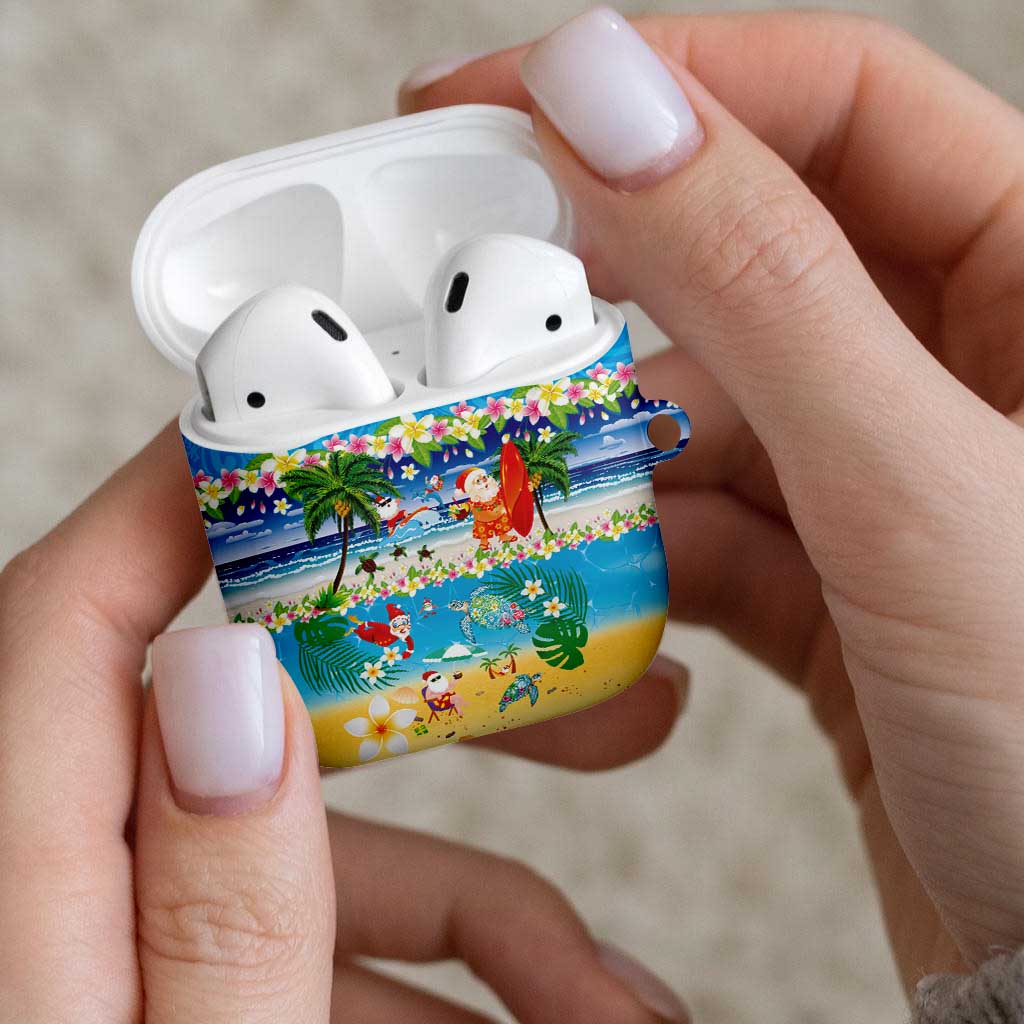 Polynesian Merry Christmas AirPods Case Funny Santa Beach Tropical Plant and Turtle - Polynesian Pride
