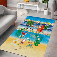 Polynesian Merry Christmas Area Rug Funny Santa Beach Tropical Plant and Turtle - Polynesian Pride