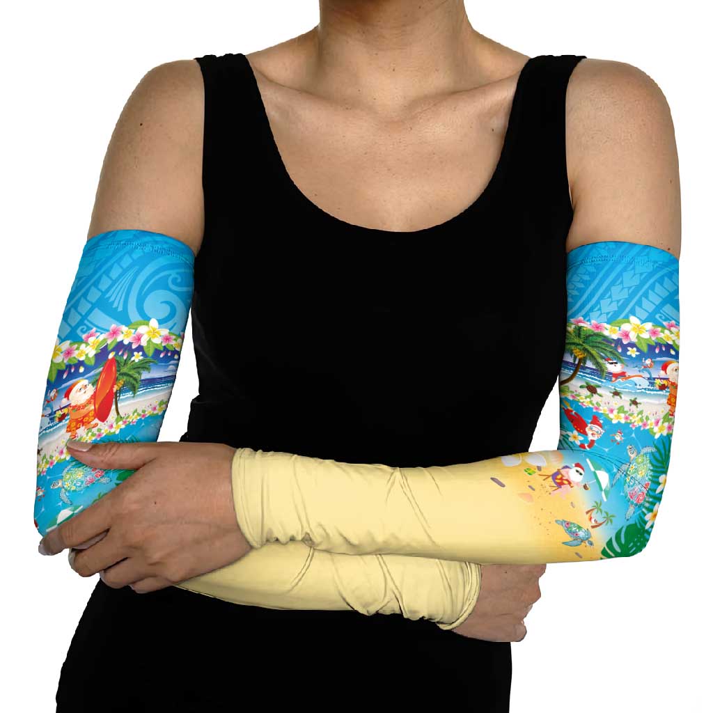 Polynesian Merry Christmas Arm Sleeves Funny Santa Beach Tropical Plant and Turtle - Polynesian Pride