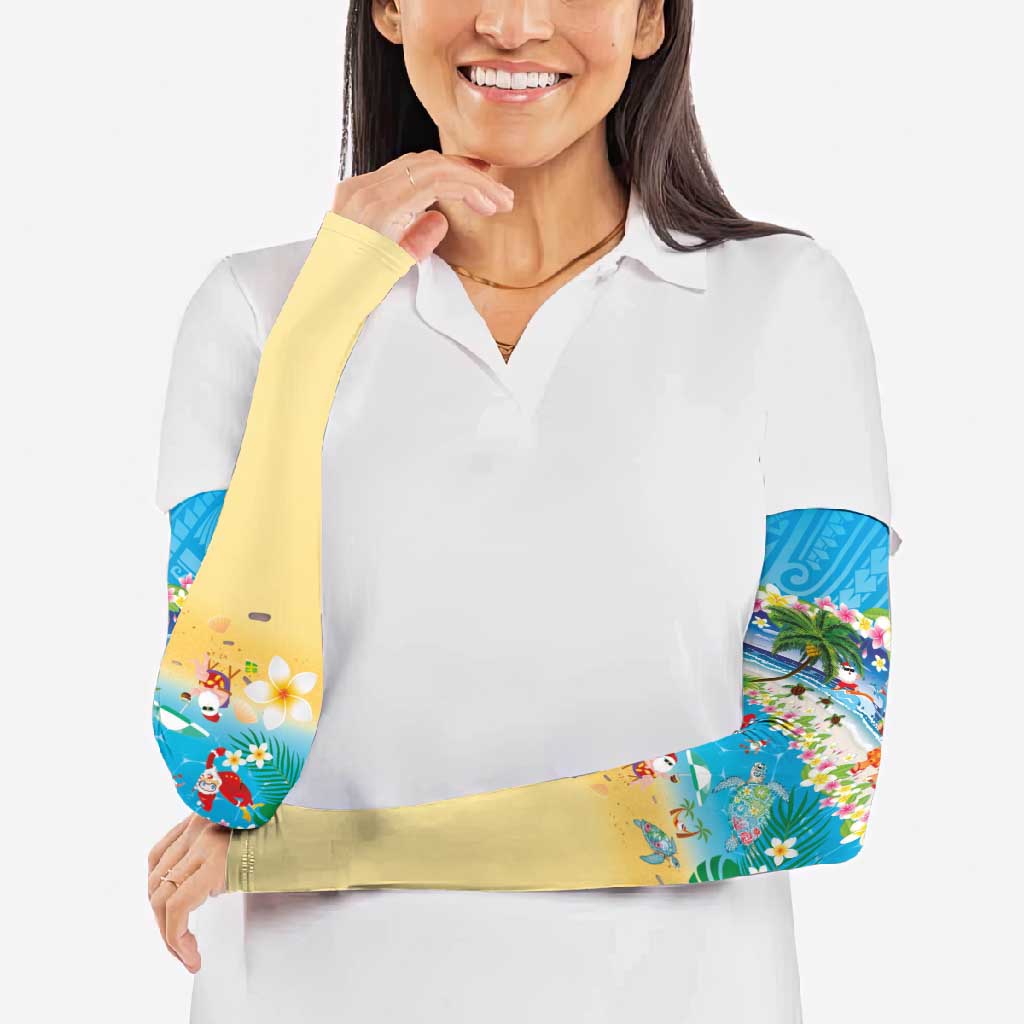 Polynesian Merry Christmas Arm Sleeves Funny Santa Beach Tropical Plant and Turtle - Polynesian Pride