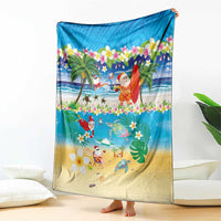 Polynesian Merry Christmas Blanket Funny Santa Beach Tropical Plant and Turtle - Polynesian Pride