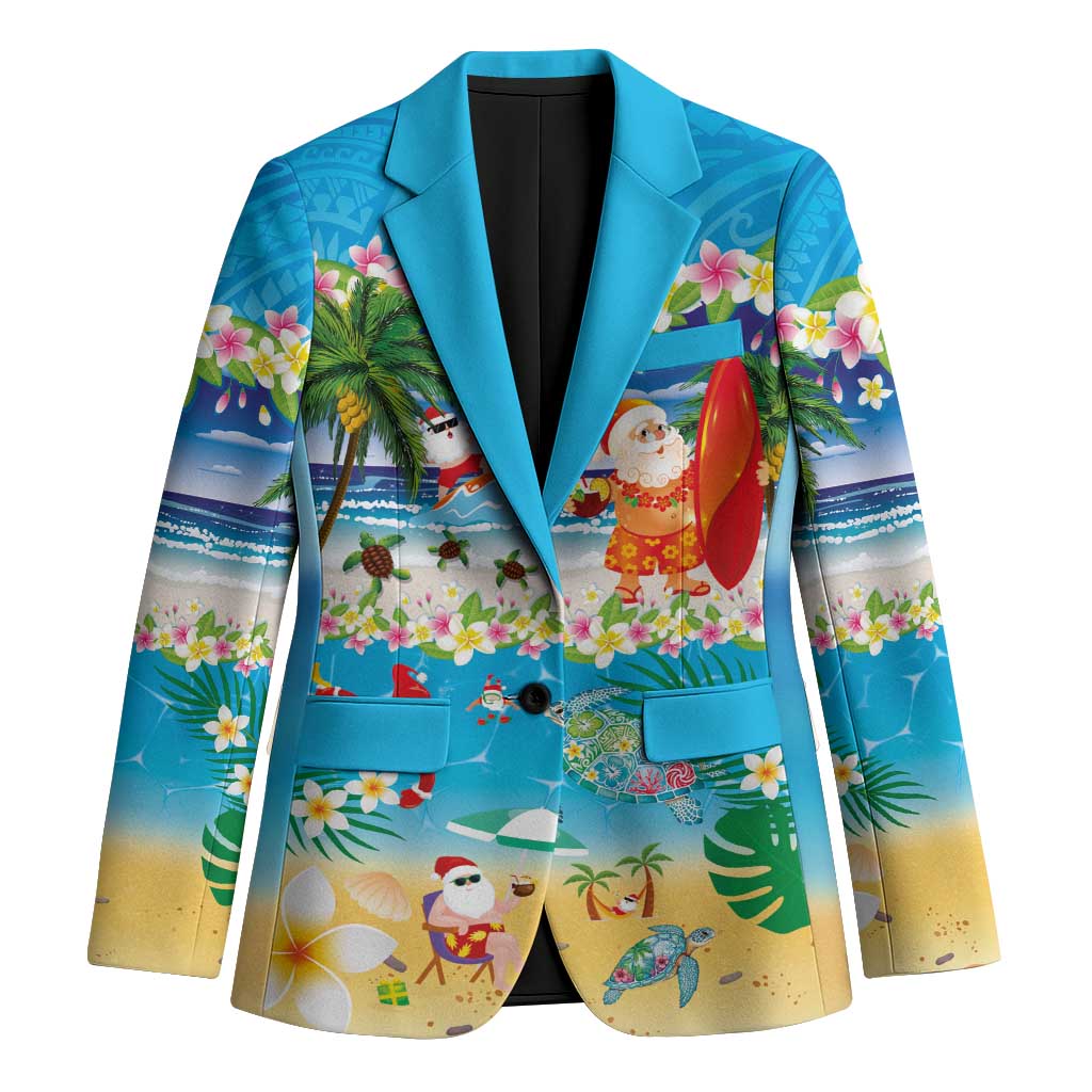Polynesian Merry Christmas Blazer Funny Santa Beach Tropical Plant and Turtle - Polynesian Pride