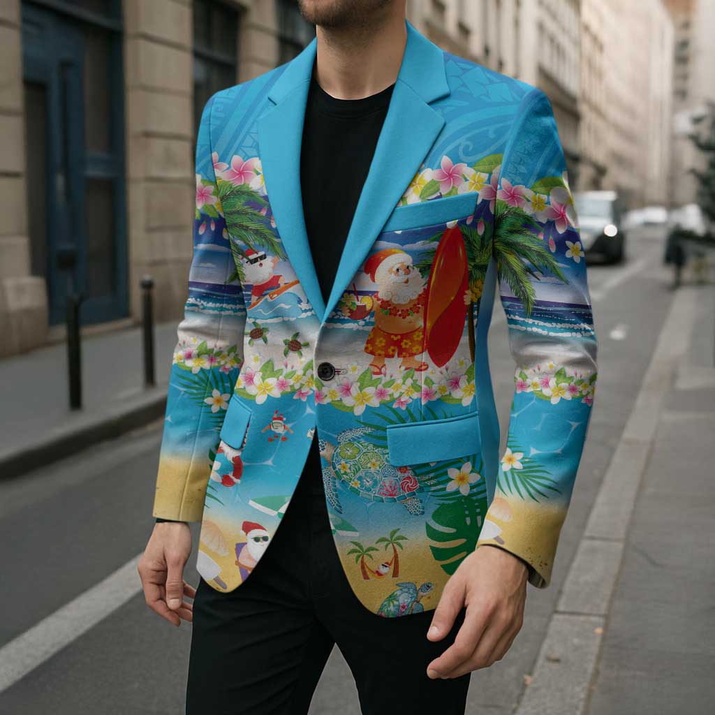 Polynesian Merry Christmas Blazer Funny Santa Beach Tropical Plant and Turtle - Polynesian Pride