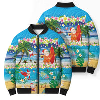 Polynesian Merry Christmas Bomber Puffer Jacket Funny Santa Beach Tropical Plant and Turtle - Polynesian Pride