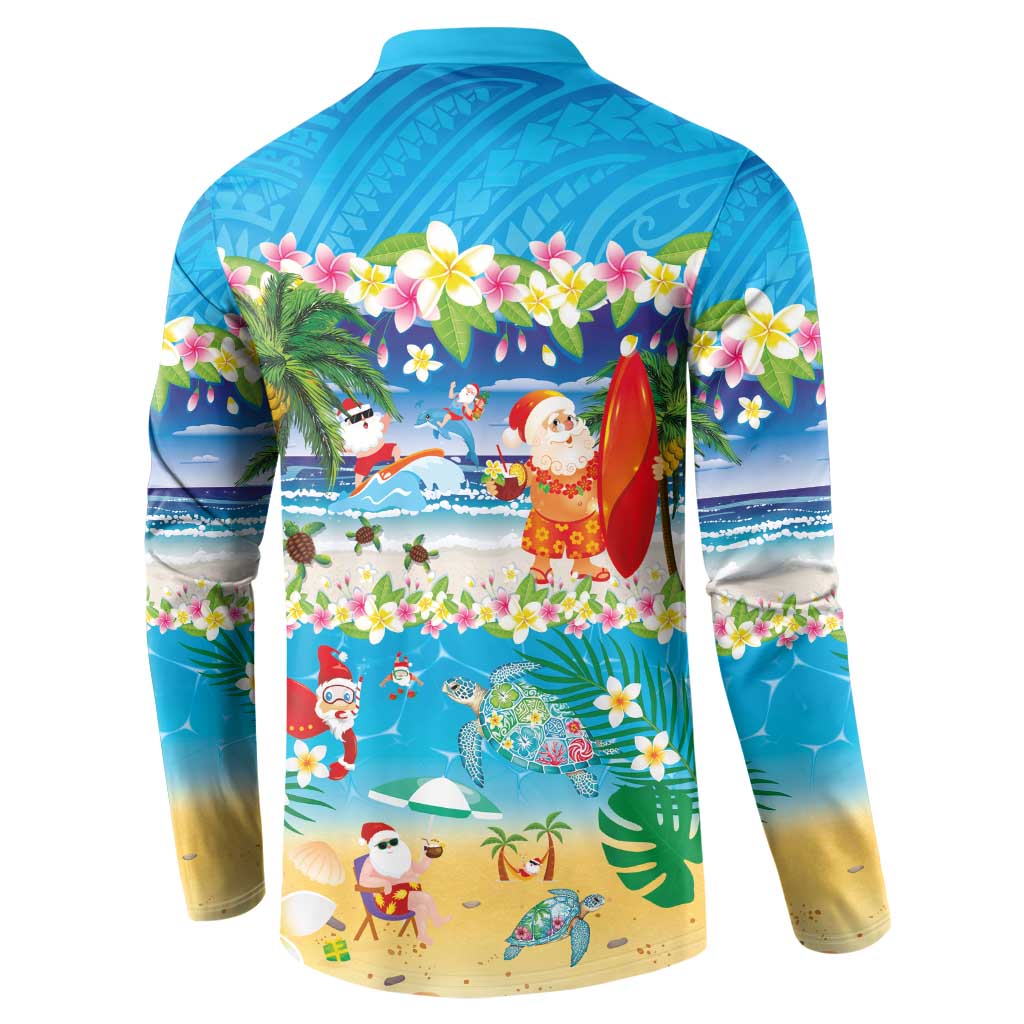 Polynesian Merry Christmas Button Sweatshirt Funny Santa Beach Tropical Plant and Turtle - Polynesian Pride