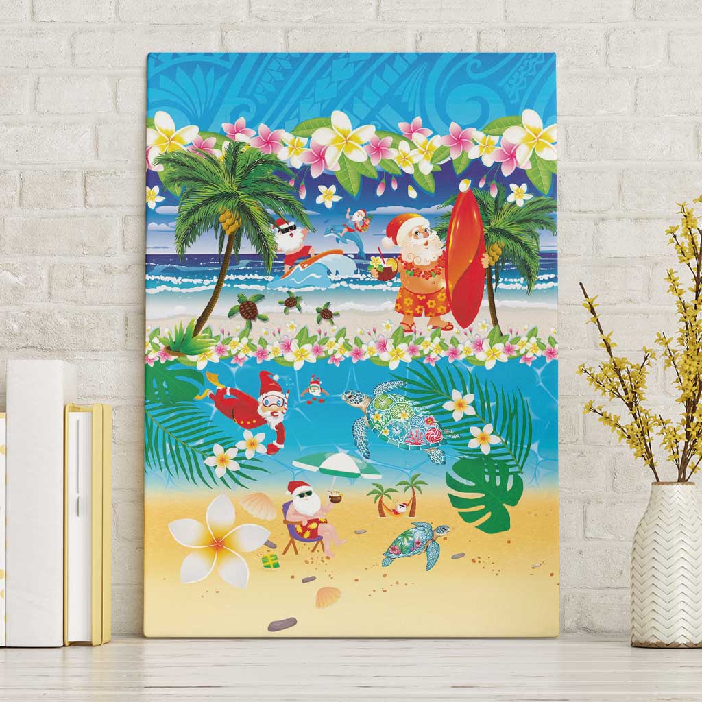 Polynesian Merry Christmas Canvas Wall Art Funny Santa Beach Tropical Plant and Turtle - Polynesian Pride