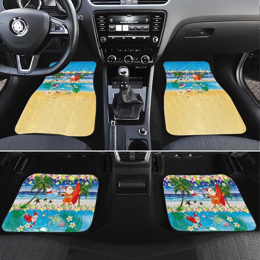 Polynesian Merry Christmas Car Mats Funny Santa Beach Tropical Plant and Turtle - Polynesian Pride