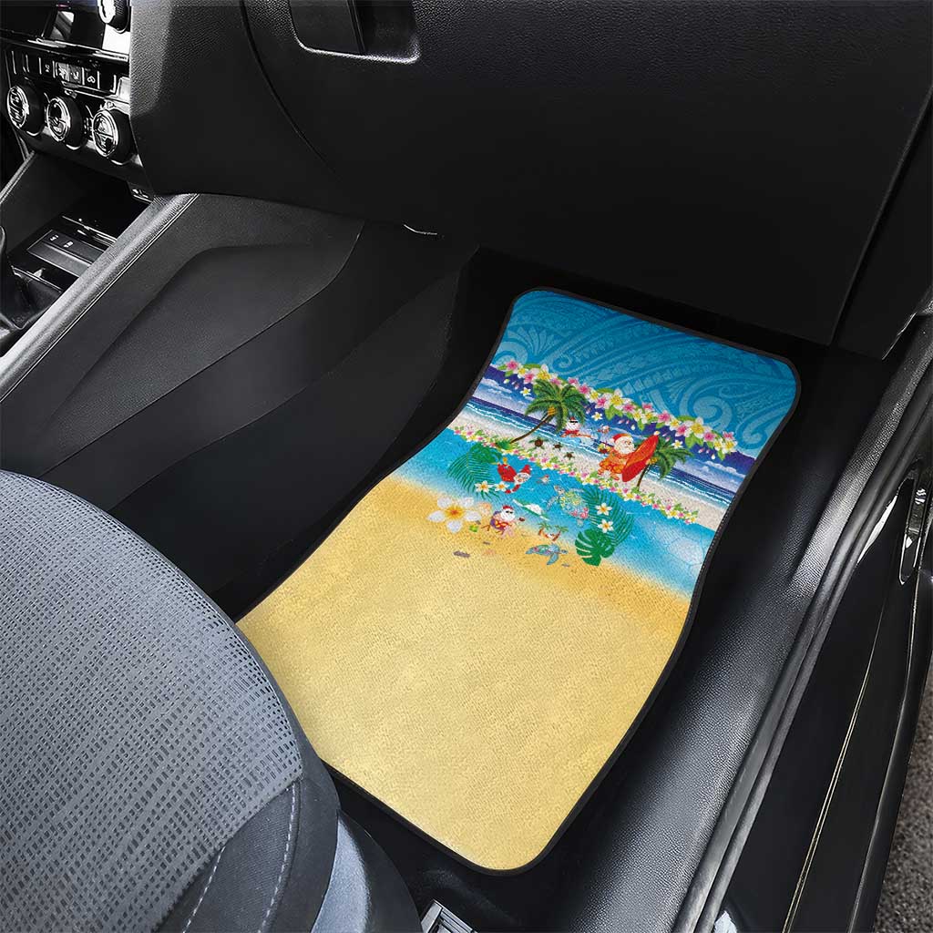 Polynesian Merry Christmas Car Mats Funny Santa Beach Tropical Plant and Turtle - Polynesian Pride