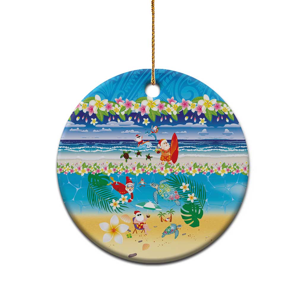 Polynesian Merry Christmas Ceramic Ornament Funny Santa Beach Tropical Plant and Turtle - Polynesian Pride