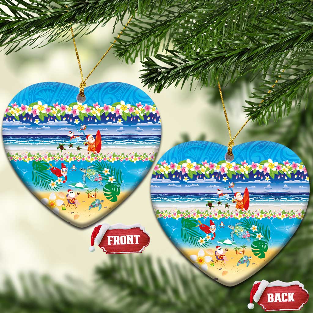 Polynesian Merry Christmas Ceramic Ornament Funny Santa Beach Tropical Plant and Turtle - Polynesian Pride