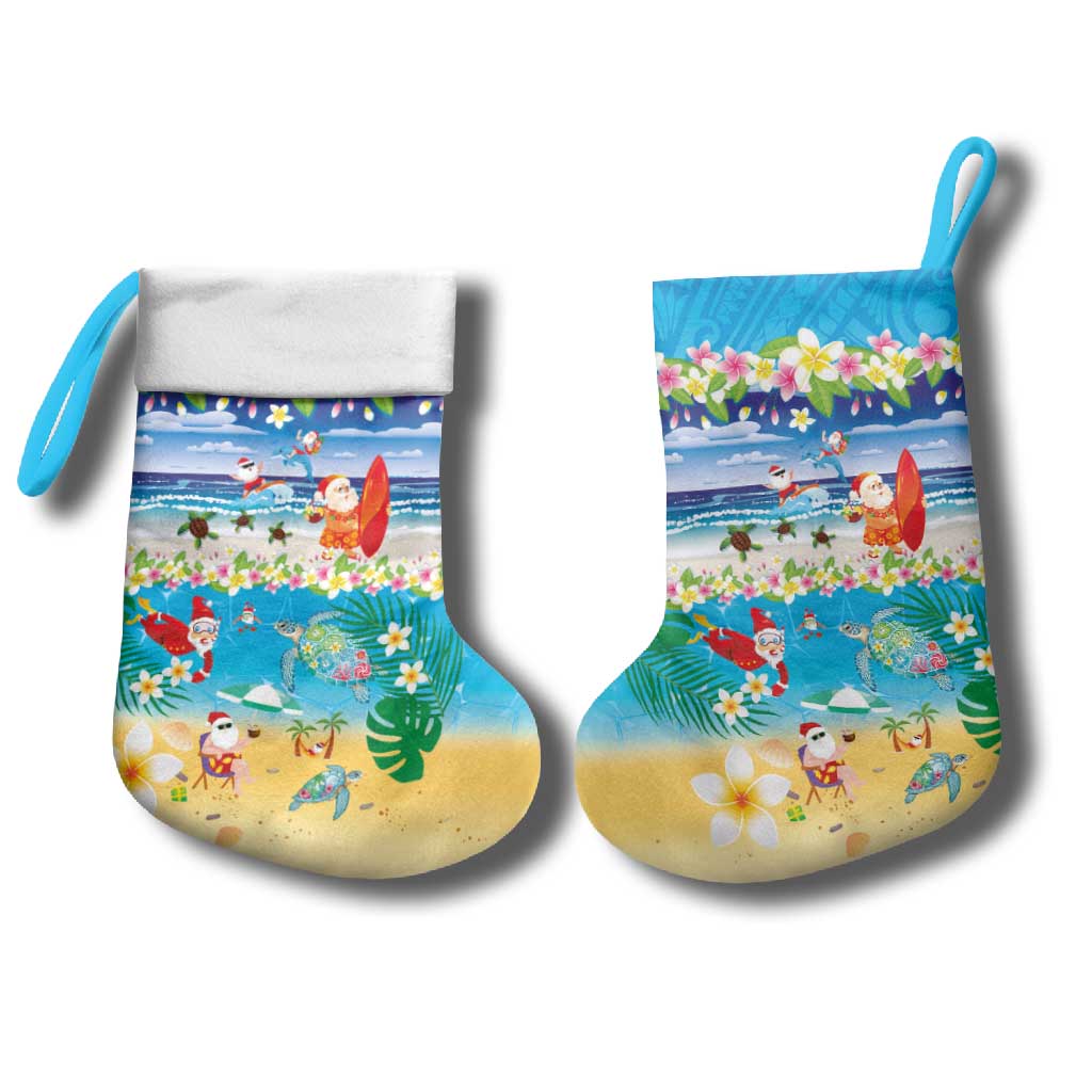 Polynesian Merry Christmas Stocking Funny Santa Beach Tropical Plant and Turtle - Polynesian Pride