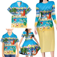 Polynesian Merry Christmas Family Matching Long Sleeve Bodycon Dress and Hawaiian Shirt Funny Santa Beach Tropical Plant and Turtle - Polynesian Pride
