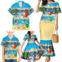 Polynesian Merry Christmas Family Matching Mermaid Dress and Hawaiian Shirt Funny Santa Beach Tropical Plant and Turtle - Polynesian Pride
