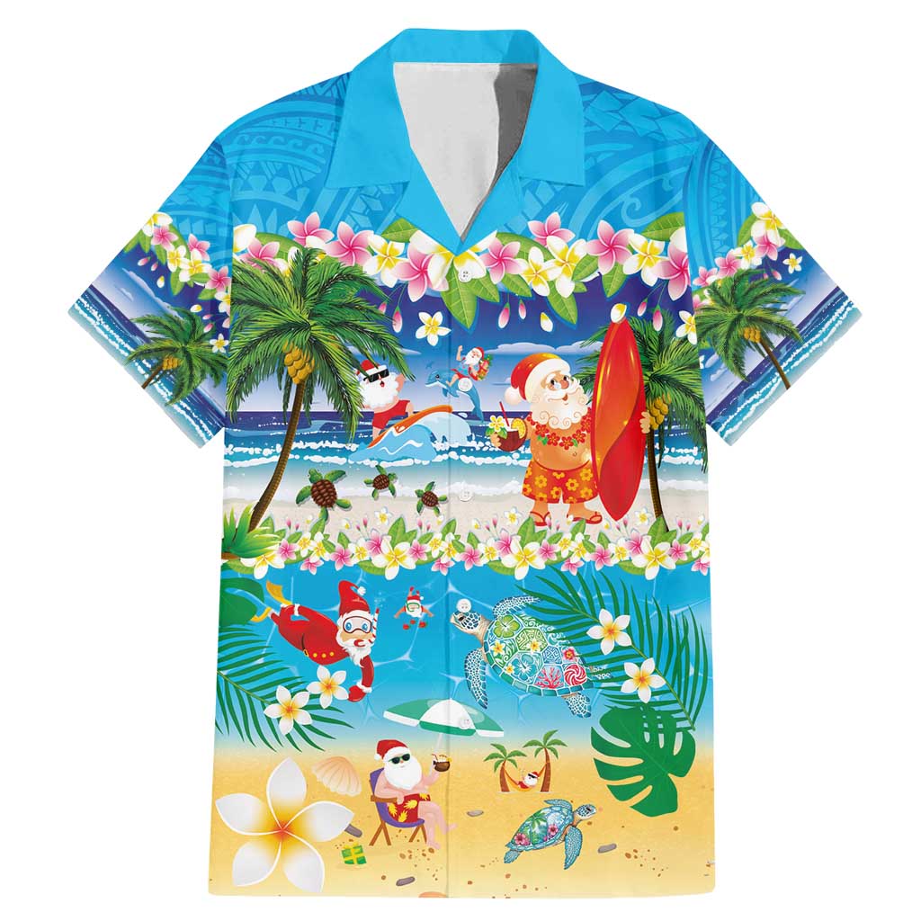 Polynesian Merry Christmas Family Matching Mermaid Dress and Hawaiian Shirt Funny Santa Beach Tropical Plant and Turtle - Polynesian Pride