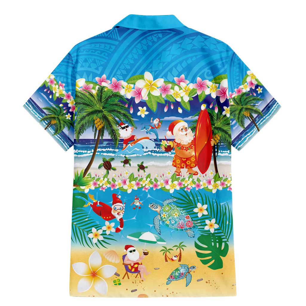 Polynesian Merry Christmas Family Matching Mermaid Dress and Hawaiian Shirt Funny Santa Beach Tropical Plant and Turtle - Polynesian Pride