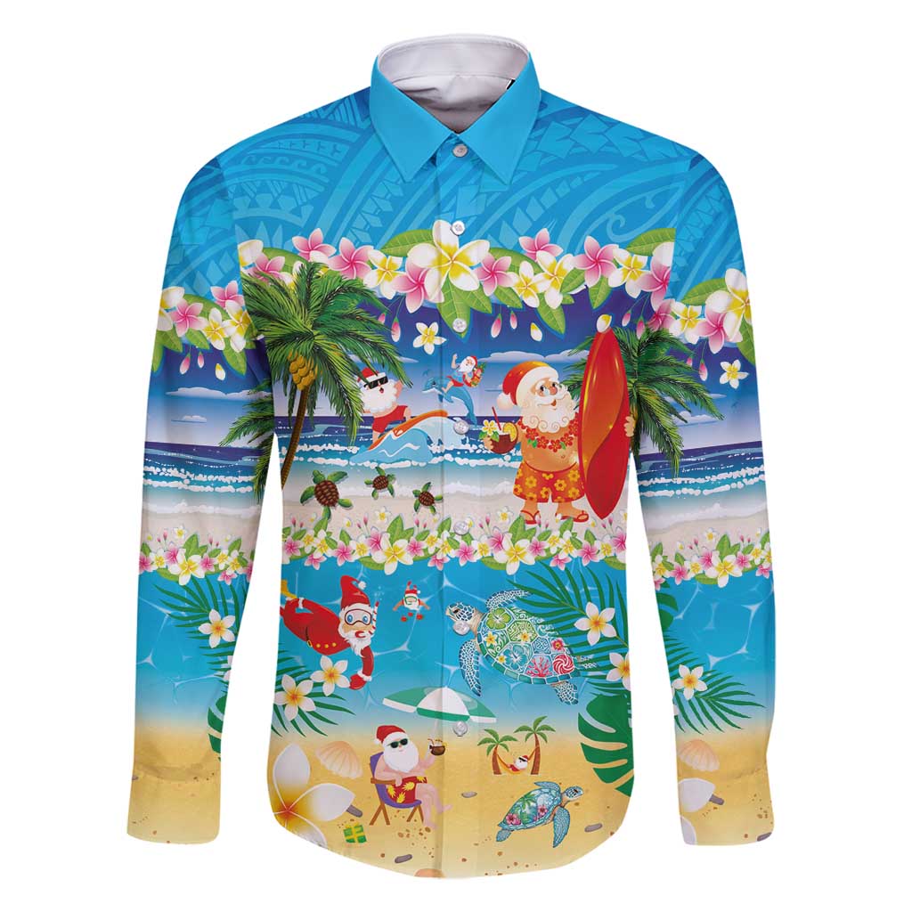 Polynesian Merry Christmas Family Matching Off Shoulder Maxi Dress and Hawaiian Shirt Funny Santa Beach Tropical Plant and Turtle - Polynesian Pride