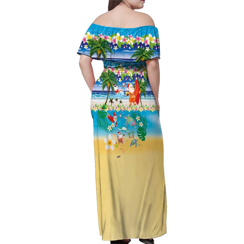 Polynesian Merry Christmas Family Matching Off Shoulder Maxi Dress and Hawaiian Shirt Funny Santa Beach Tropical Plant and Turtle - Polynesian Pride