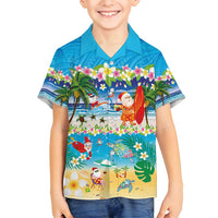 Polynesian Merry Christmas Family Matching Off Shoulder Maxi Dress and Hawaiian Shirt Funny Santa Beach Tropical Plant and Turtle - Polynesian Pride