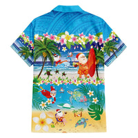 Polynesian Merry Christmas Family Matching Off Shoulder Short Dress and Hawaiian Shirt Funny Santa Beach Tropical Plant and Turtle - Polynesian Pride