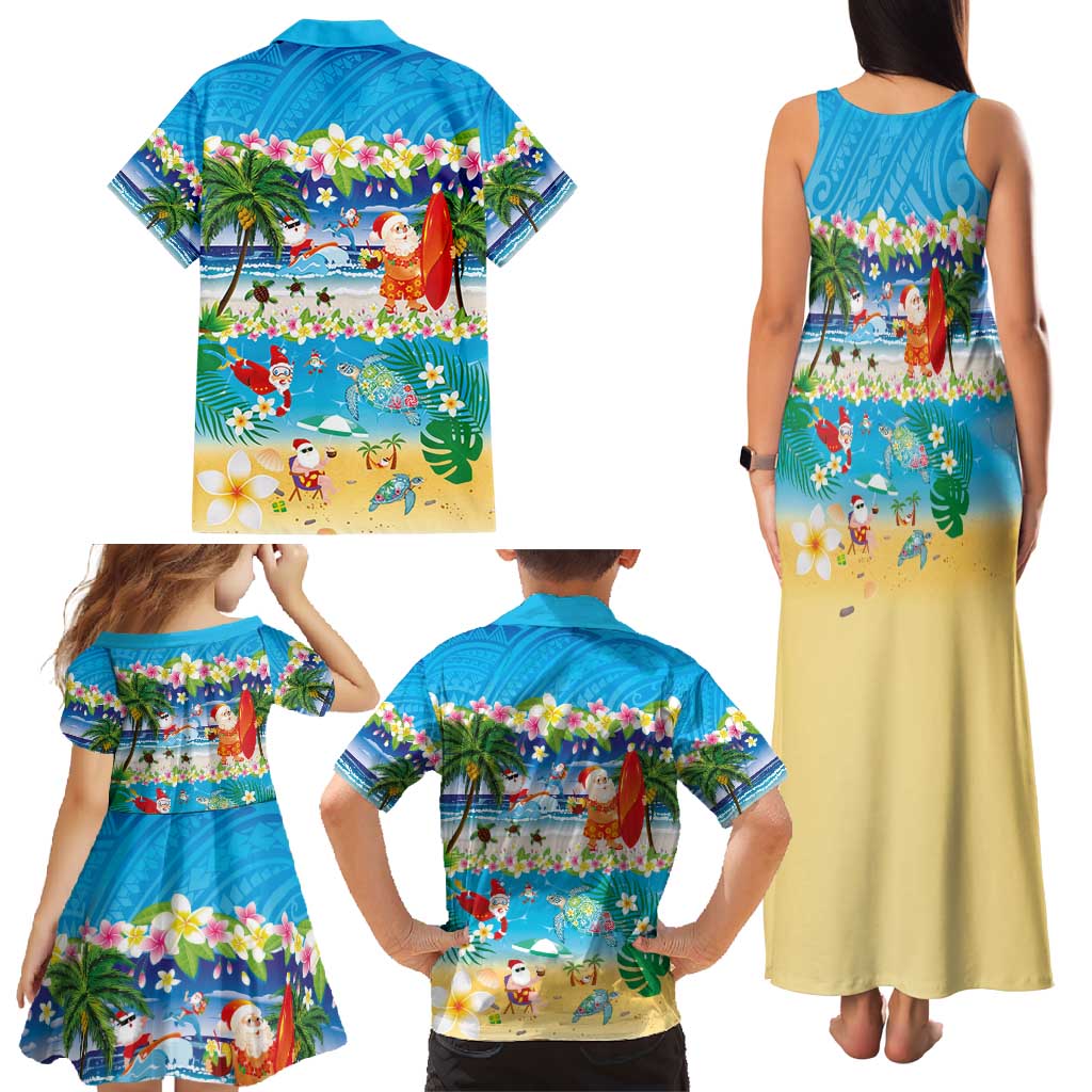 Polynesian Merry Christmas Family Matching Tank Maxi Dress and Hawaiian Shirt Funny Santa Beach Tropical Plant and Turtle - Polynesian Pride