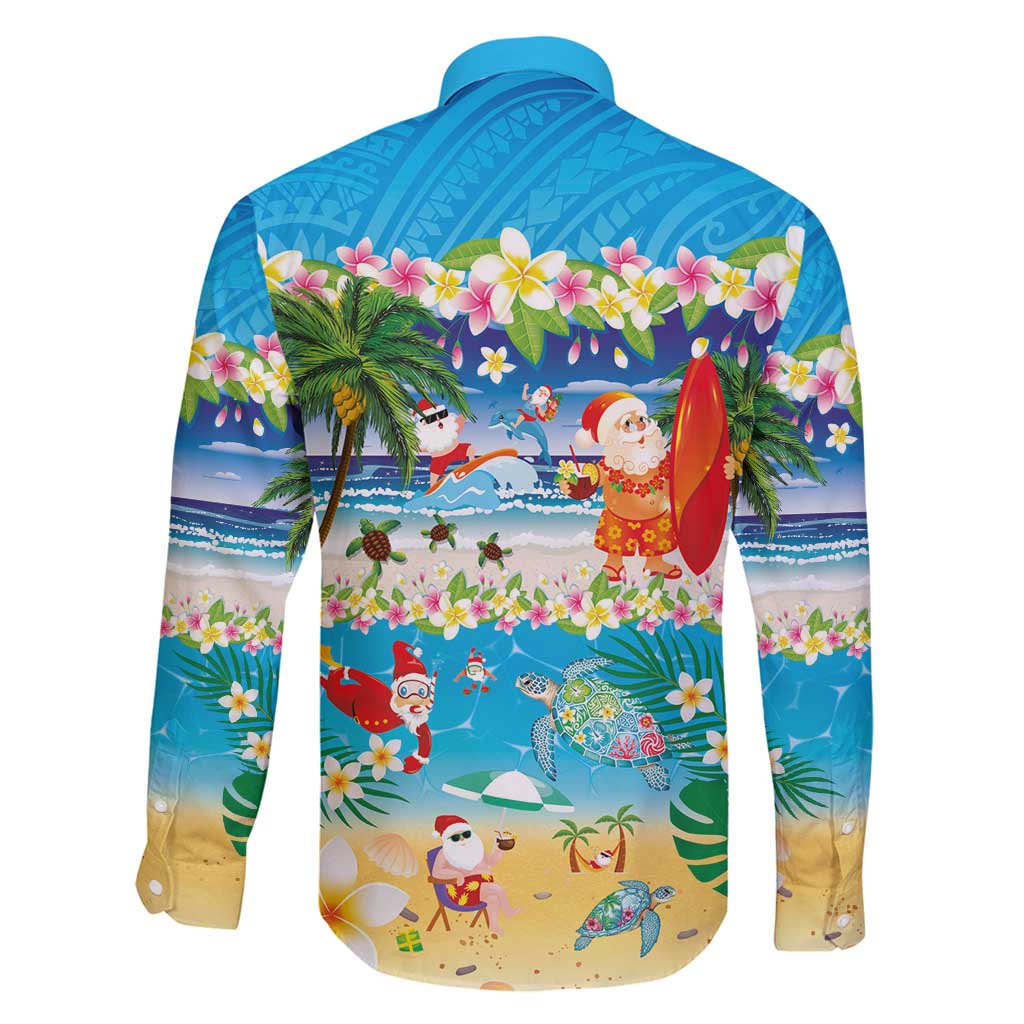 Polynesian Merry Christmas Family Matching Tank Maxi Dress and Hawaiian Shirt Funny Santa Beach Tropical Plant and Turtle - Polynesian Pride