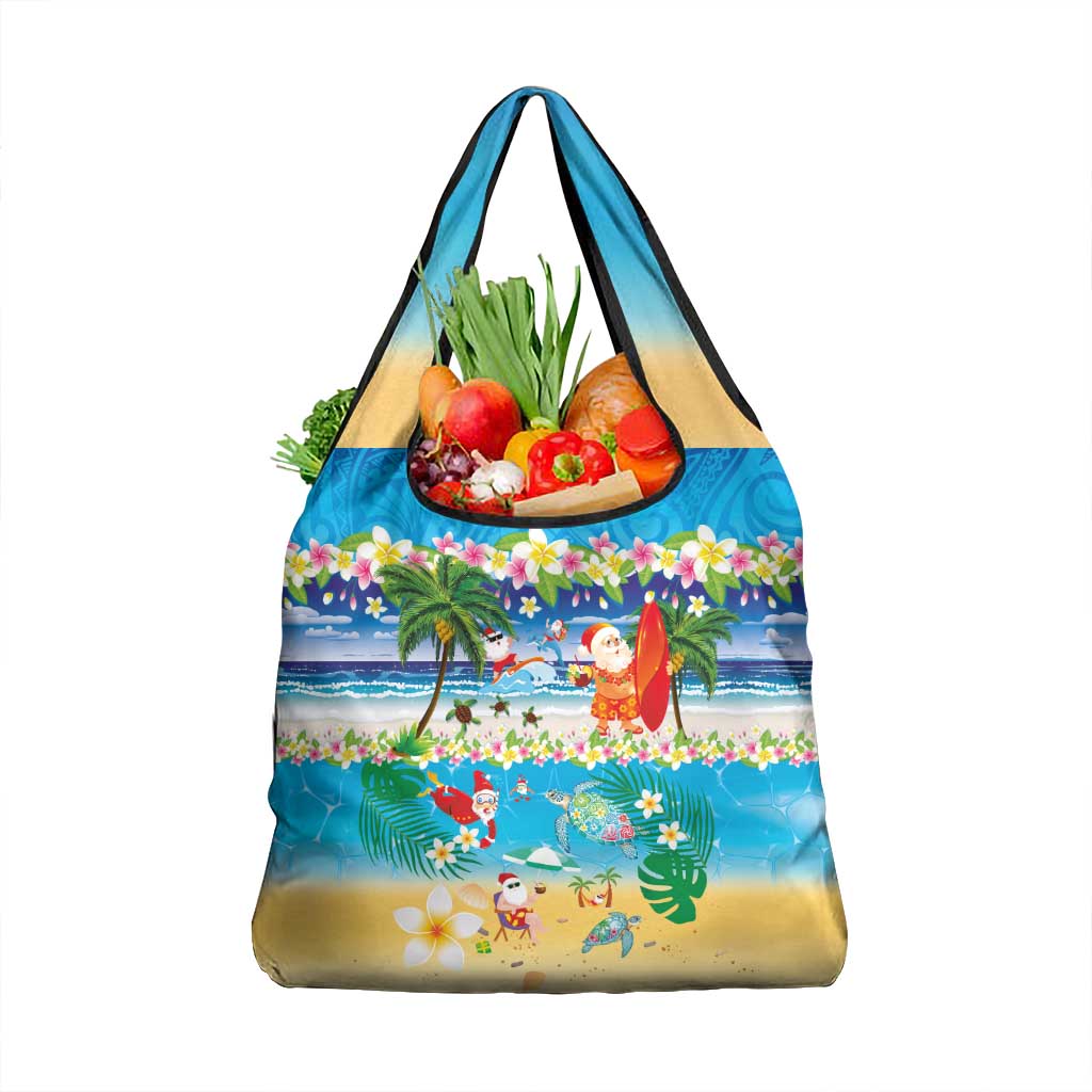 Polynesian Merry Christmas Grocery Bag Funny Santa Beach Tropical Plant and Turtle - Polynesian Pride