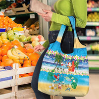 Polynesian Merry Christmas Grocery Bag Funny Santa Beach Tropical Plant and Turtle - Polynesian Pride