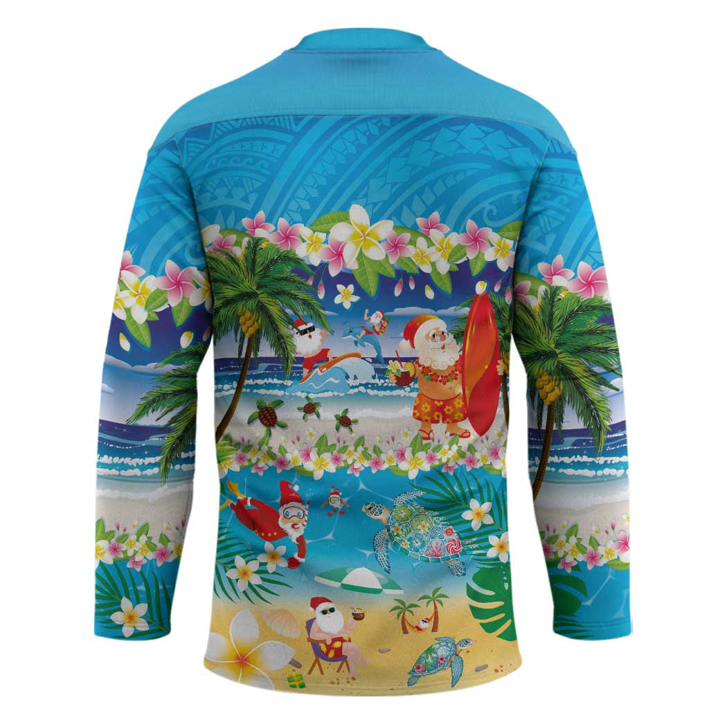 Polynesian Merry Christmas Hockey Jersey Funny Santa Beach Tropical Plant and Turtle - Polynesian Pride