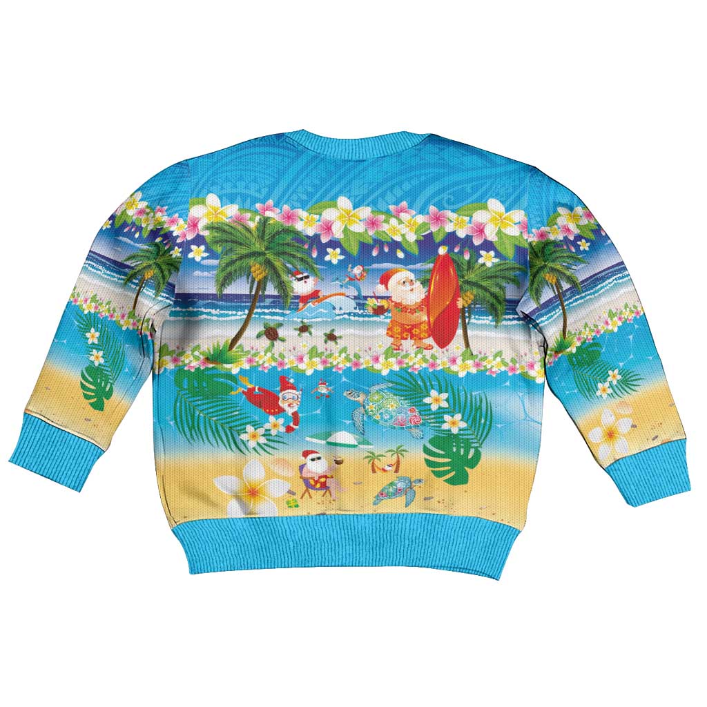 Polynesian Merry Christmas Kid Ugly Christmas Sweater Funny Santa Beach Tropical Plant and Turtle - Polynesian Pride
