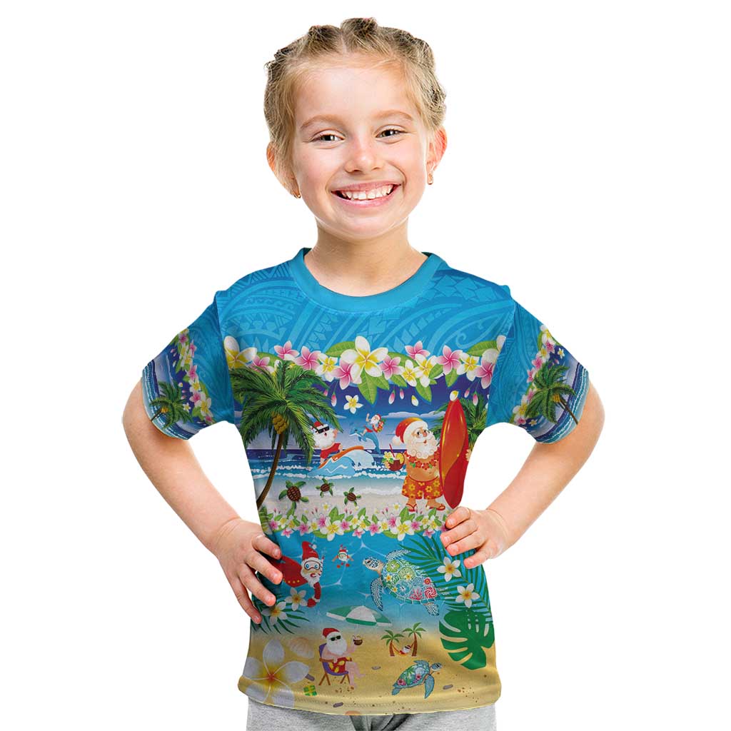 Polynesian Merry Christmas Kid T Shirt Funny Santa Beach Tropical Plant and Turtle - Polynesian Pride