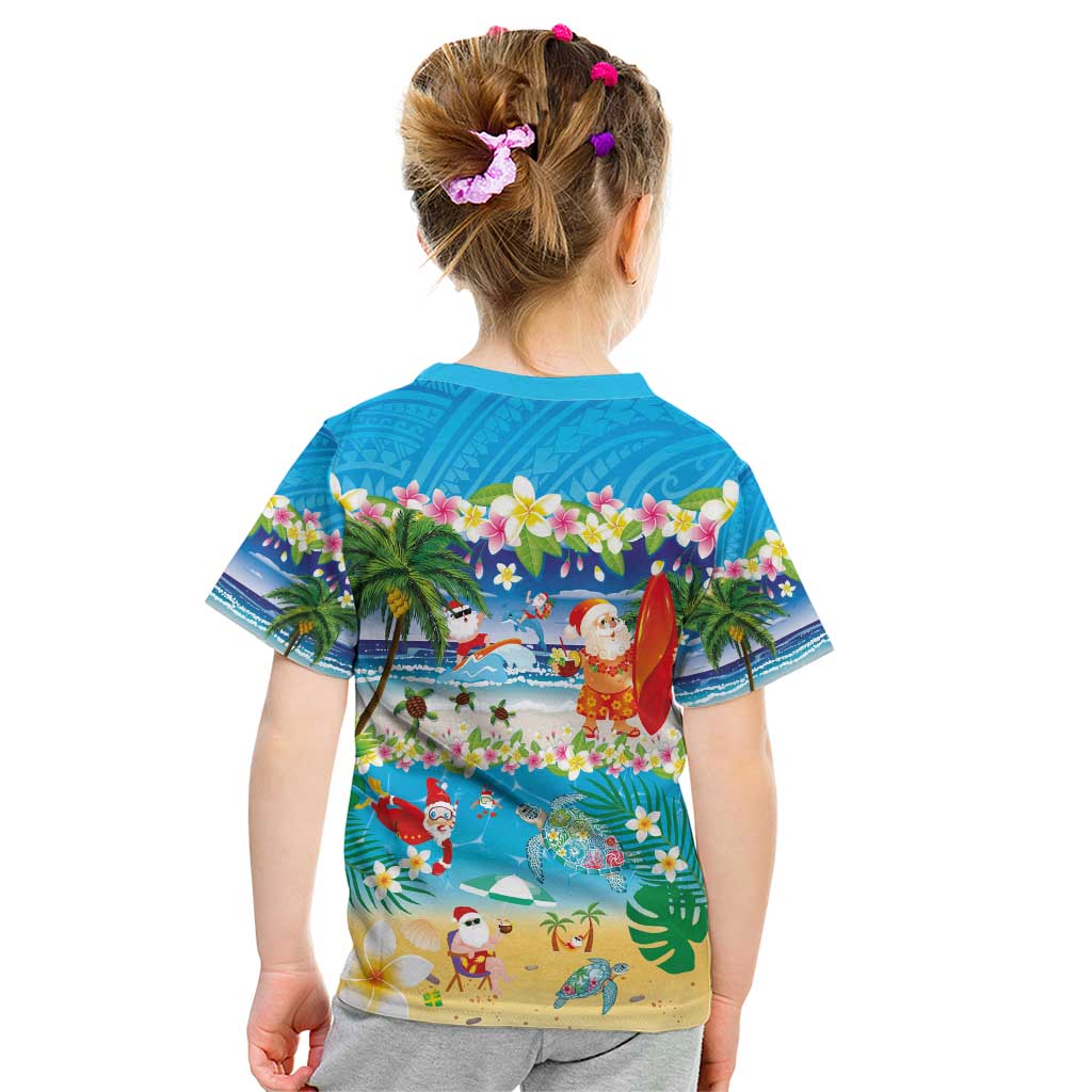 Polynesian Merry Christmas Kid T Shirt Funny Santa Beach Tropical Plant and Turtle - Polynesian Pride