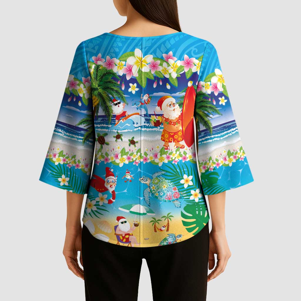 Polynesian Merry Christmas Kimono Sleeve Blouse Funny Santa Beach Tropical Plant and Turtle - Polynesian Pride