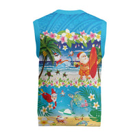 Polynesian Merry Christmas Knitted V-Neck Vest Funny Santa Beach Tropical Plant and Turtle - Polynesian Pride