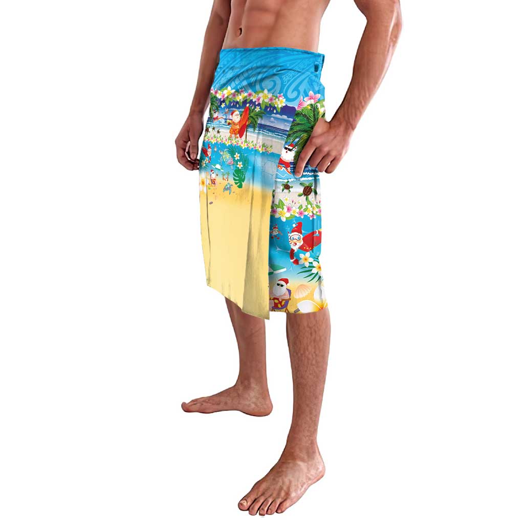 Polynesian Merry Christmas Lavalava Funny Santa Beach Tropical Plant and Turtle - Polynesian Pride