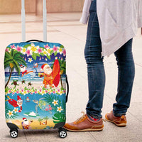 Polynesian Merry Christmas Luggage Cover Funny Santa Beach Tropical Plant and Turtle - Polynesian Pride