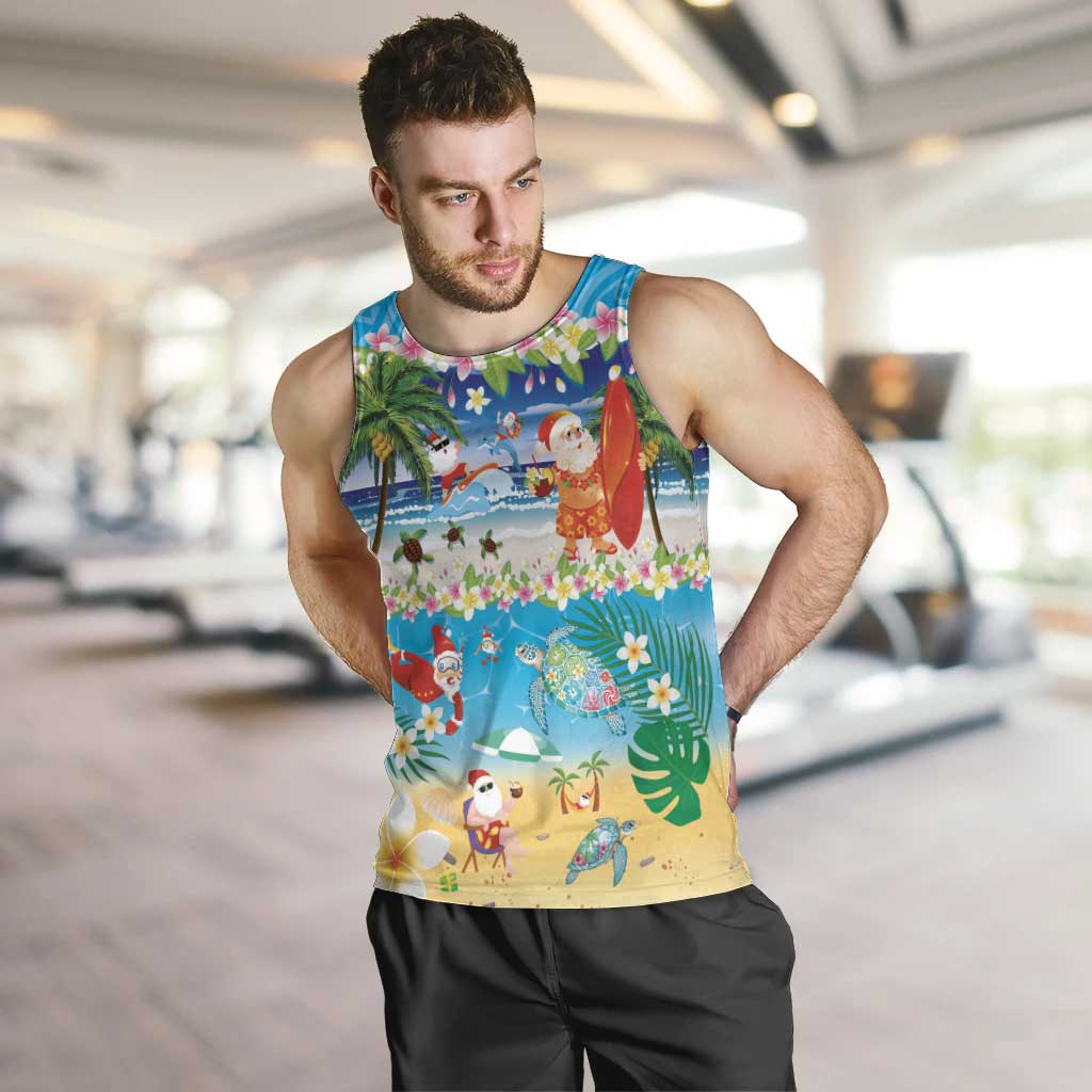 Polynesian Merry Christmas Men Tank Top Funny Santa Beach Tropical Plant and Turtle - Polynesian Pride
