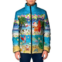 Polynesian Merry Christmas Padded Jacket Funny Santa Beach Tropical Plant and Turtle - Polynesian Pride