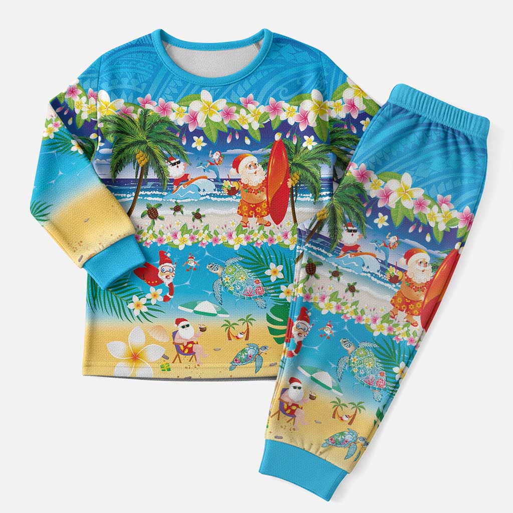 Polynesian Merry Christmas Pajama Set Funny Santa Beach Tropical Plant and Turtle - Polynesian Pride
