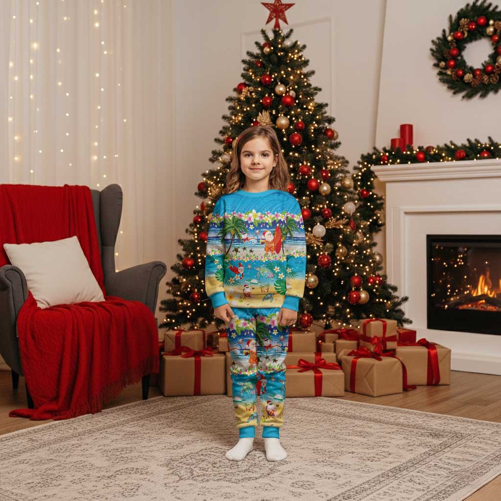 Polynesian Merry Christmas Pajama Set Funny Santa Beach Tropical Plant and Turtle - Polynesian Pride