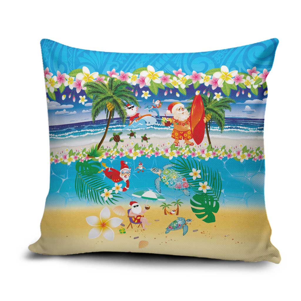 Polynesian Merry Christmas Pillow Cover Funny Santa Beach Tropical Plant and Turtle - Polynesian Pride