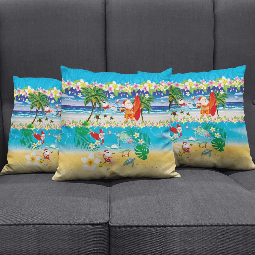 Polynesian Merry Christmas Pillow Cover Funny Santa Beach Tropical Plant and Turtle - Polynesian Pride