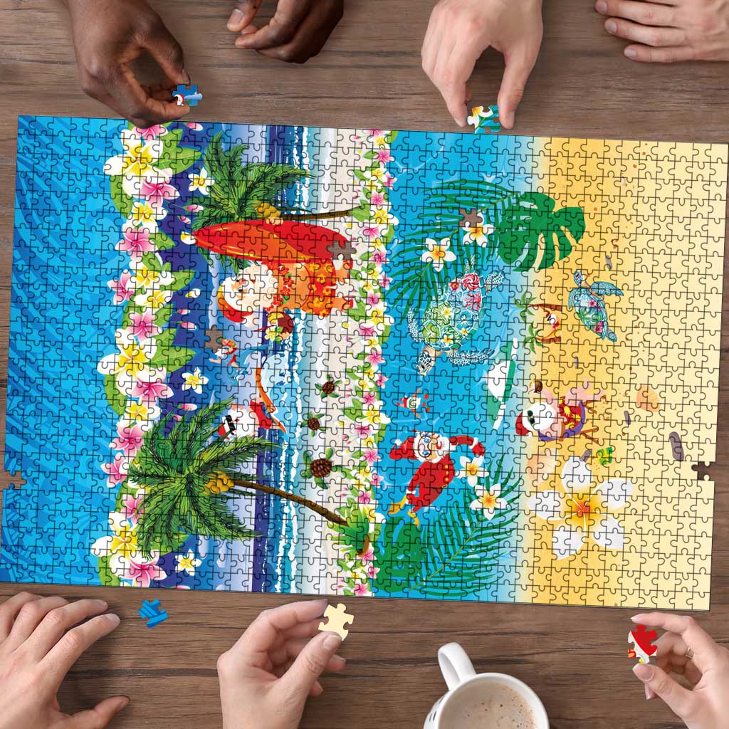 Polynesian Merry Christmas Puzzle Funny Santa Beach Tropical Plant and Turtle - Polynesian Pride