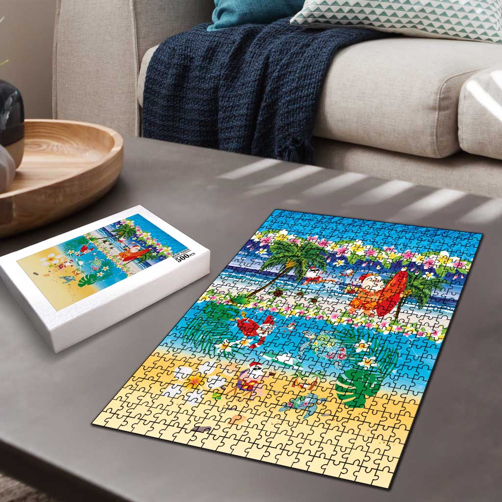 Polynesian Merry Christmas Puzzle Funny Santa Beach Tropical Plant and Turtle - Polynesian Pride