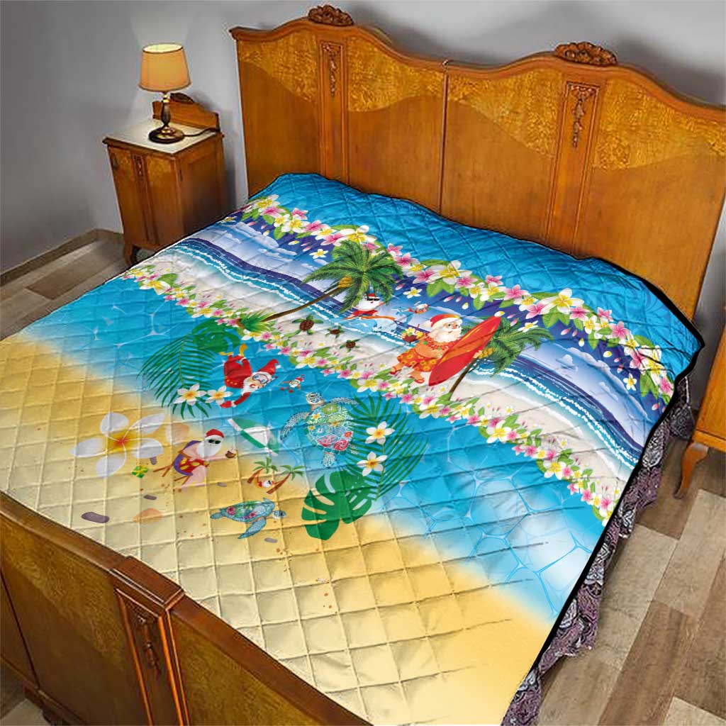 Polynesian Merry Christmas Quilt Funny Santa Beach Tropical Plant and Turtle - Polynesian Pride