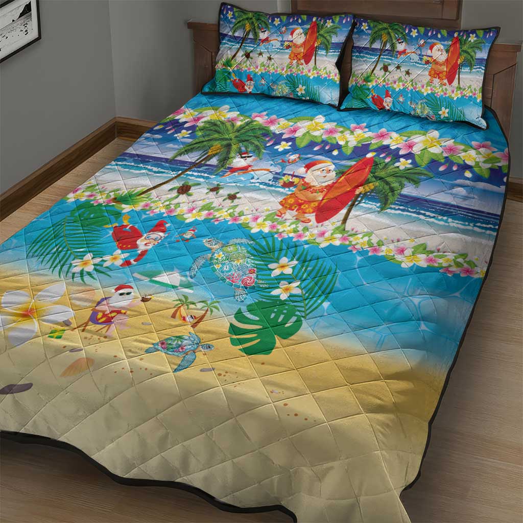 Polynesian Merry Christmas Quilt Bed Set Funny Santa Beach Tropical Plant and Turtle - Polynesian Pride