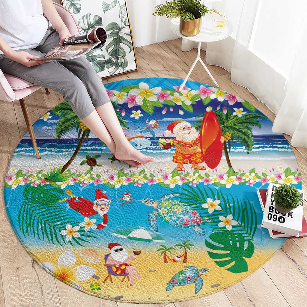 Polynesian Merry Christmas Round Carpet Funny Santa Beach Tropical Plant and Turtle - Polynesian Pride