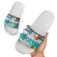 Polynesian Merry Christmas Slide Sandals Funny Santa Beach Tropical Plant and Turtle - Polynesian Pride