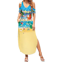 Polynesian Merry Christmas Summer Maxi Dress Funny Santa Beach Tropical Plant and Turtle - Polynesian Pride